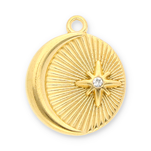 Stainless Steel - Rostfrei Stahl Anh&auml;nger Mond und Stern mit Strass Gold-transparent