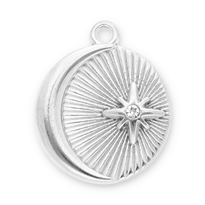Stainless Steel - Rostfrei Stahl Anh&auml;nger Mond und Stern mit Strass Silver-transparent