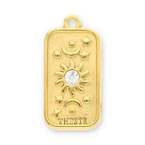 Stainless Steel - Rostfrei Stahl Anh&auml;nger Sonne, Mond und Sterne mit Strass Gold-transparent