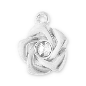 Stainless Steel - Rostfrei Stahl Anh&auml;nger Rose mit Strass Silver-transparent