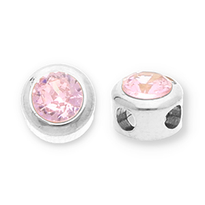 Stainless Steel - Rostfrei Stahl Perlen Rondellen mit Strass Silver-light pink