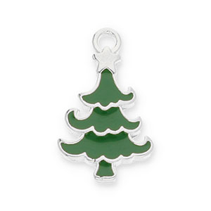 Metall Anh&auml;nger DQ Weihnachtsbaum Antik silber-dark green (Nickelfrei)