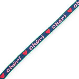 BY31&reg; Schmuckband mit Text "Ch&eacute;ri" Dark blue-light pink-red-green