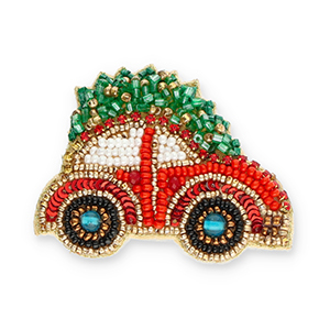 Broschen Auto mit Weihnachtsbaum Red-green-gold-white