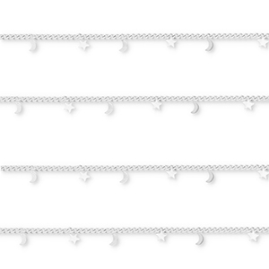 Stainless Steel - Rostfrei Stahl Schmuckzubeh&ouml;r Gliederkette mit Mond und Stern Silver