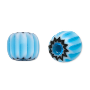 Millefiori-Perlen Tube Light blue-black