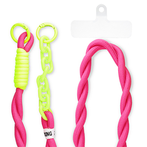 Trendy Segeltau-Handykette inkl. Befestigungs-Patch Dark pink-neon yellow