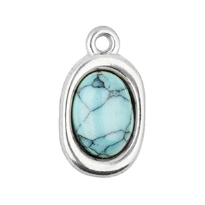 Stainless Steel - Rostfrei Stahl Anh&auml;nger Oval mit Naturstein Howlit Silver-light blue
