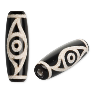 Naturstein Perlen Chalcedon Tube mit Auge Black-sand beige