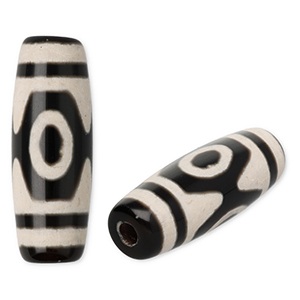 Naturstein Perlen Chalcedon Tube Black-light grey