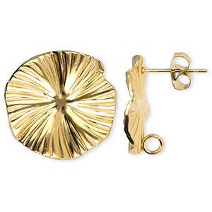 Stainless Steel - Rostfrei Stahl Schmuckzubeh&ouml;r Ohrringe / Ohrstecker Blume mit &Ouml;se Gold