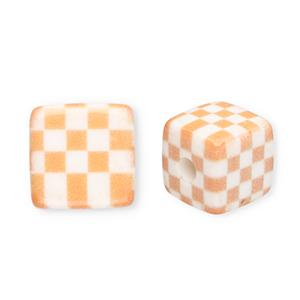 Acrylperlen Viereck mit W&uuml;rfel Light orange-white