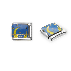 Italian Charm Element aus Stainless Steel - Rostfreiem Stahl Mond und sterne Silver-blue-yellow