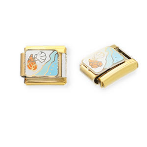 Italian Charm Element aus Stainless Steel - Rostfreiem Stahl Meeresleben Gold-white-light blue