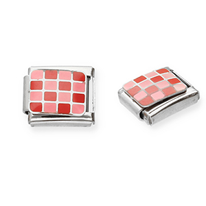 Italian Charm Element aus Stainless Steel - Rostfreiem Stahl Blockmuster Silver-pink-red
