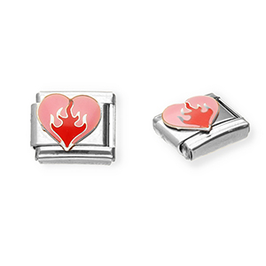 Italian Charm Element aus Stainless Steel - Rostfreiem Stahl Herz Silver-pink-red