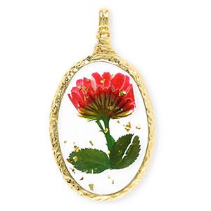 Anh&auml;nger mit getrockneter Blume Oval Gold-red-green