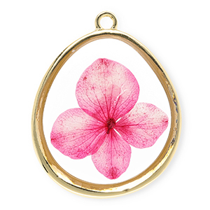 Anh&auml;nger mit getrockneter Blume Eierf&ouml;rmig Gold-dark pink