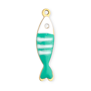 Stainless Steel - Rostfrei Stahl Anh&auml;nger Fisch Gold-mint turquoise-white
