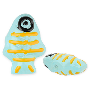 Handgefertigt Glasperlen Fisch Light blue-yellow-black