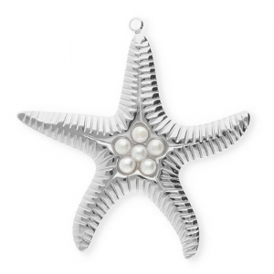 Stainless Steel - Rostfrei Stahl Anh&auml;nger Seestern mit Imitation Perlen Silver-white