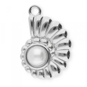Stainless Steel - Rostfrei Stahl Anh&auml;nger Muschel mit Imitation Perle Silver-white