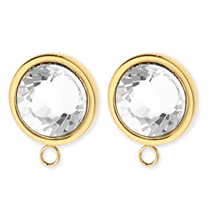 BY31&reg; Stainless Steel - Rostfrei Stahl Schmuckzubeh&ouml;r Ohrringe&nbsp;/&nbsp;Ohrstecker Rund mit Kristall mit &Ouml;se Gold-crystal