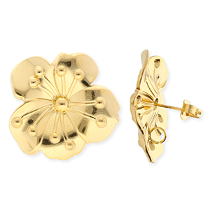 BY31&reg; Stainless Steel - Rostfrei Stahl Schmuckzubeh&ouml;r Ohrringe&nbsp;/&nbsp;Ohrstecker Blume mit &Ouml;se Gold