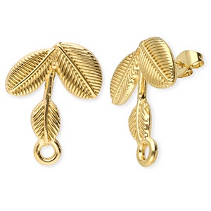 Stainless Steel - Rostfrei Stahl Schmuckzubeh&ouml;r Ohrringe / Ohrstecker Bl&auml;tter mit &Ouml;se Gold