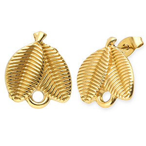 Stainless Steel - Rostfrei Stahl Schmuckzubeh&ouml;r Ohrringe / Ohrstecker Bl&auml;tter mit &Ouml;se Gold