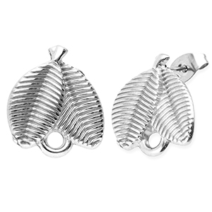 Stainless Steel - Rostfrei Stahl Schmuckzubeh&ouml;r Ohrringe / Ohrstecker Bl&auml;tter mit &Ouml;se Silver
