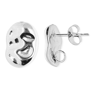 Stainless Steel - Rostfrei Stahl Schmuckzubeh&ouml;r Ohrringe / Ohrstecker Oval mit &Ouml;se Silver