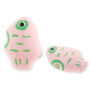 Perlen Keramik Fisch Pink-light green-black