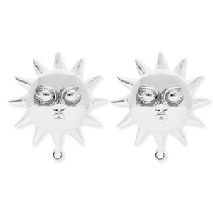 BY31&reg; Stainless Steel - Rostfrei Stahl Schmuckzubeh&ouml;r Ohrringe&nbsp;/&nbsp;Ohrstecker Sonne mit Gesicht mit &Ouml;se Silver