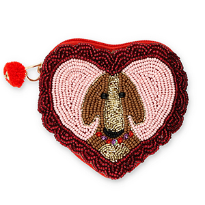 Geldb&ouml;rse Herz mit Hund Gold-silverlined red-light pink-brown
