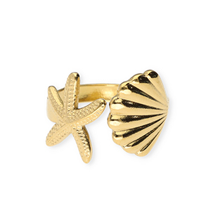 Ringe aus Stainless Steel - Rostfreiem Stahl Seestern und Muschel Gold