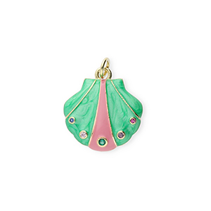 Brass TQ Metall Anh&auml;nger Muschel mit Strass Gold-green-pink-transparent