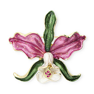 Broschen Blume mit Strass Gold-orchid pink-green-white