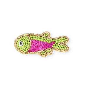 Broschen Fisch Gold-magenta-dark lime green