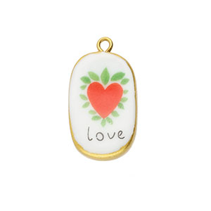 Anh&auml;nger Keramik Oval mit Herz Gold-white-red-green-black