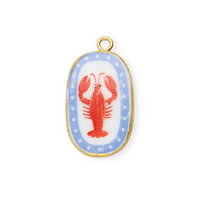 Anh&auml;nger Keramik Oval mit Krebs Gold-white-blue-red