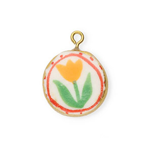 Anh&auml;nger Keramik Rund mit Blume Gold-white-red-green-orange