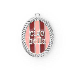 BY31&reg; Eco-brass (nachaltiges Messing) Anh&auml;nger mit Enamel Oval Ciao bella"" Silver-light pink-red