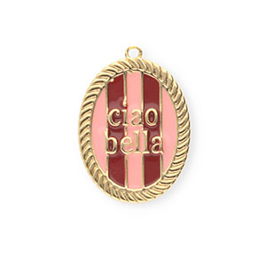 BY31&reg; Eco-brass (nachaltiges Messing) Anh&auml;nger mit Enamel Oval Ciao bella"" Gold-light pink-red