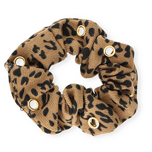Scrunchie-Stoff Haargummi Leoparden-Print mit Augen Tan brown-black-gold