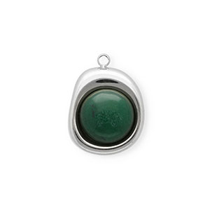 Anh&auml;nger aus rostfreiem Edelstahl mit Jade, Organic Oval Silver-green