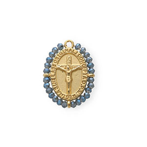 Anh&auml;nger aus rostfreiem Edelstahl, Oval mit Kruzifix Gold-blue