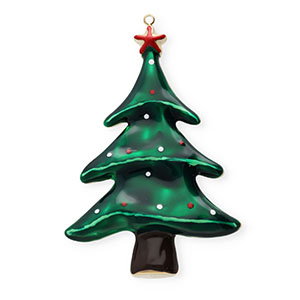 Anh&auml;nger aus rostfreiem Edelstahl mit Enamel, Weihnachtsbaum Gold-dark green-brown-red-white