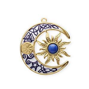 nh&auml;nger aus rostfreiem Edelstahl mit Enamel, Mond und Sonne Gold-dark blue-white