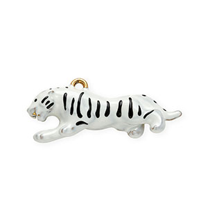 Anh&auml;nger aus rostfreiem Edelstahl mit Enamel, Tiger Gold-white-black